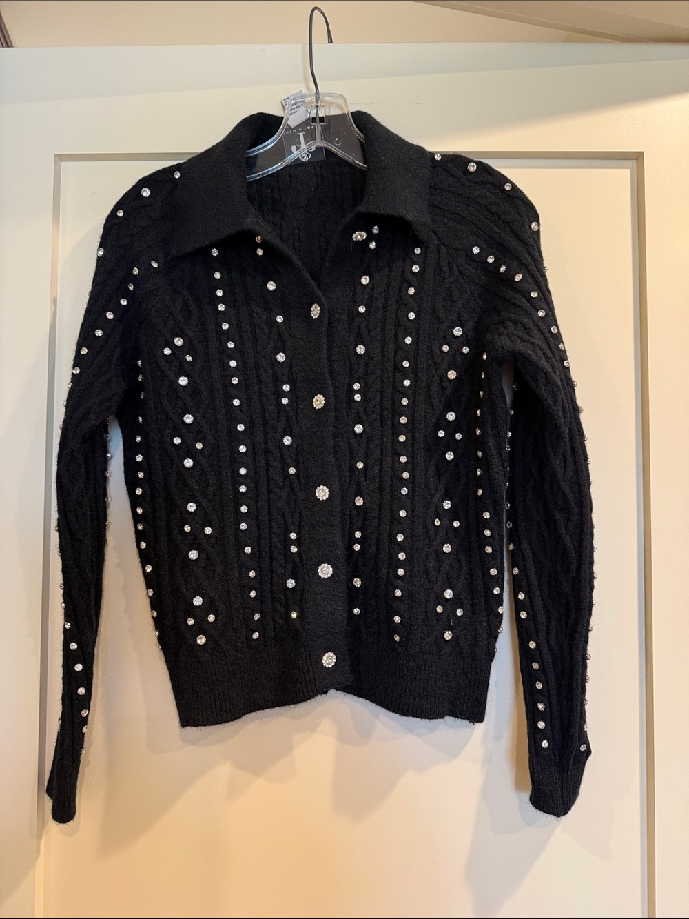 Rain + rose crystal embellished collared cardigan.  "Inspired"